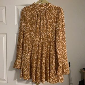 Spotted high neck frill dress